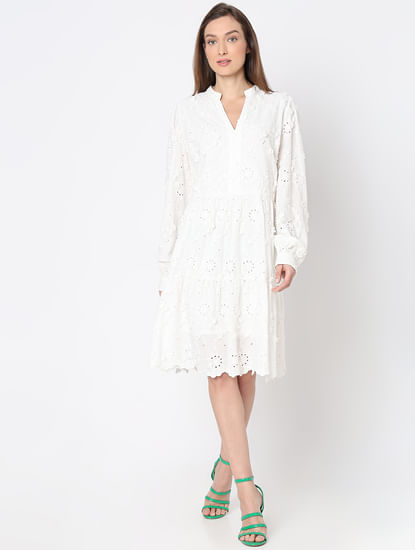 White Schiffli Tiered Dress
