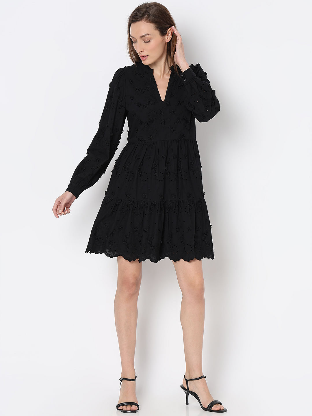 Yoana Baraschi Black Silk Chiffon Fit buy and Flare Mini Dress