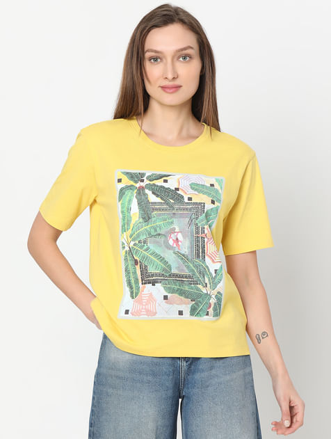 Yellow Tropical Print T-shirt