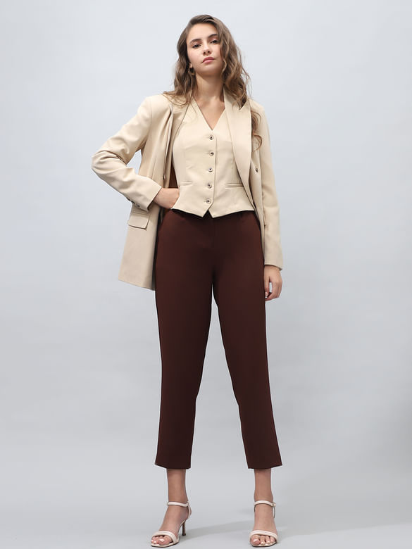 Dark Brown High Rise Tapered Fit Pants