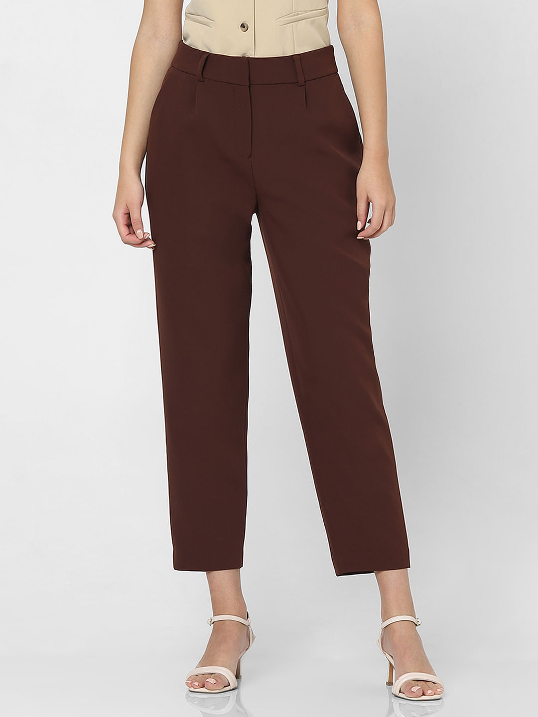 Buy NAARI Brown Cotton Slim Fit Embroidered Cigarette Trousers for Women's  at Amazon.in