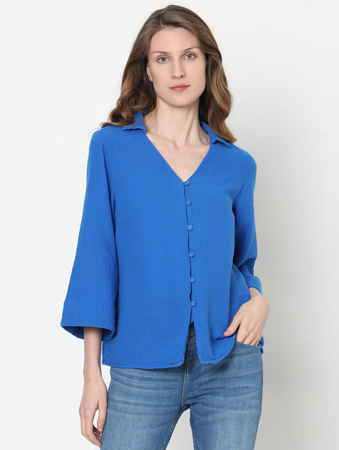 Blue Textured Cotton Shirt