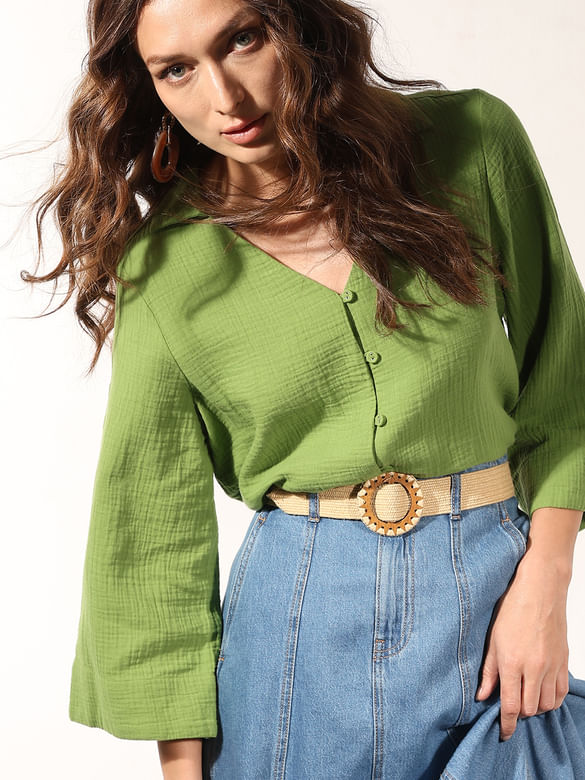 Green Textured Cotton Shirt