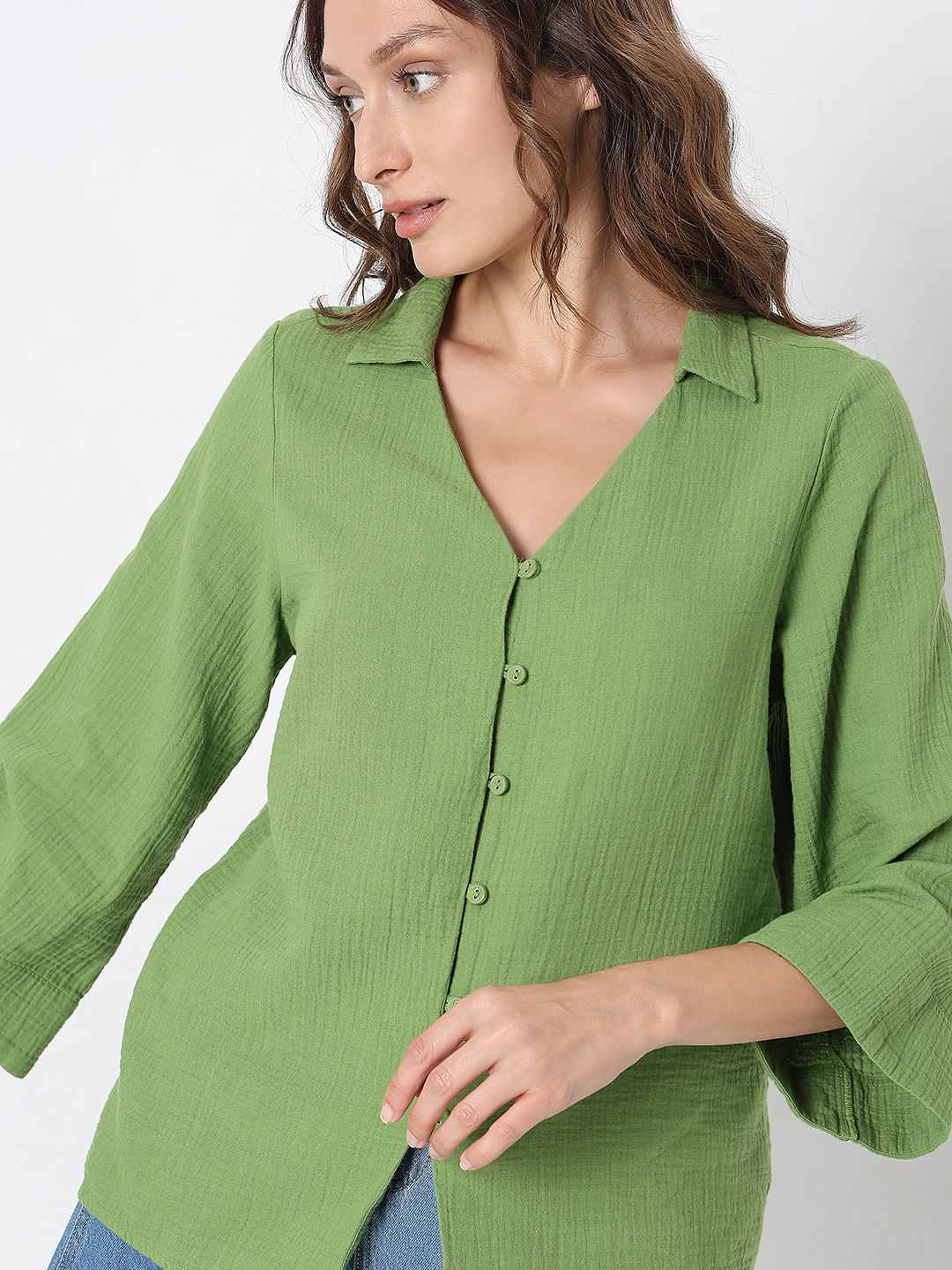 Green Textured Cotton Shirt