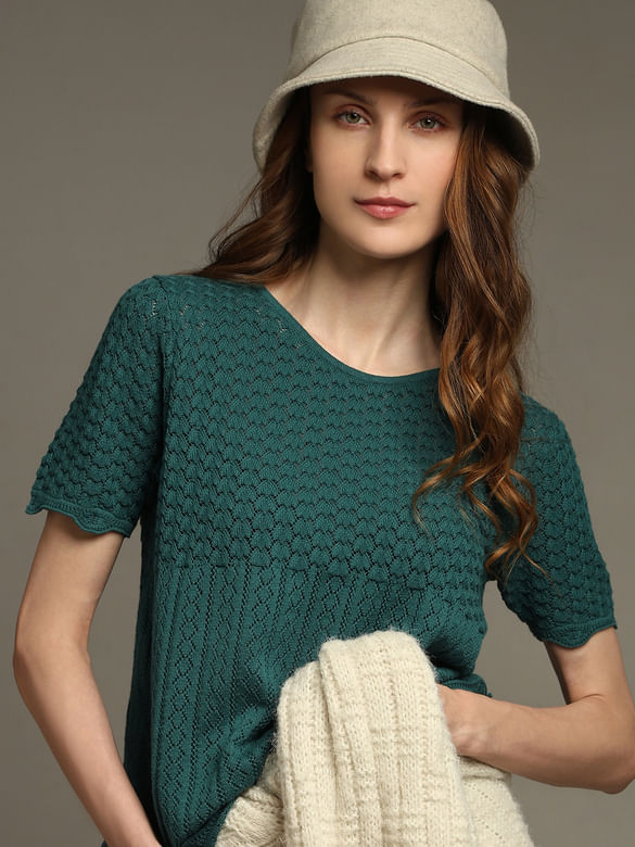 Green Textured Knit Top