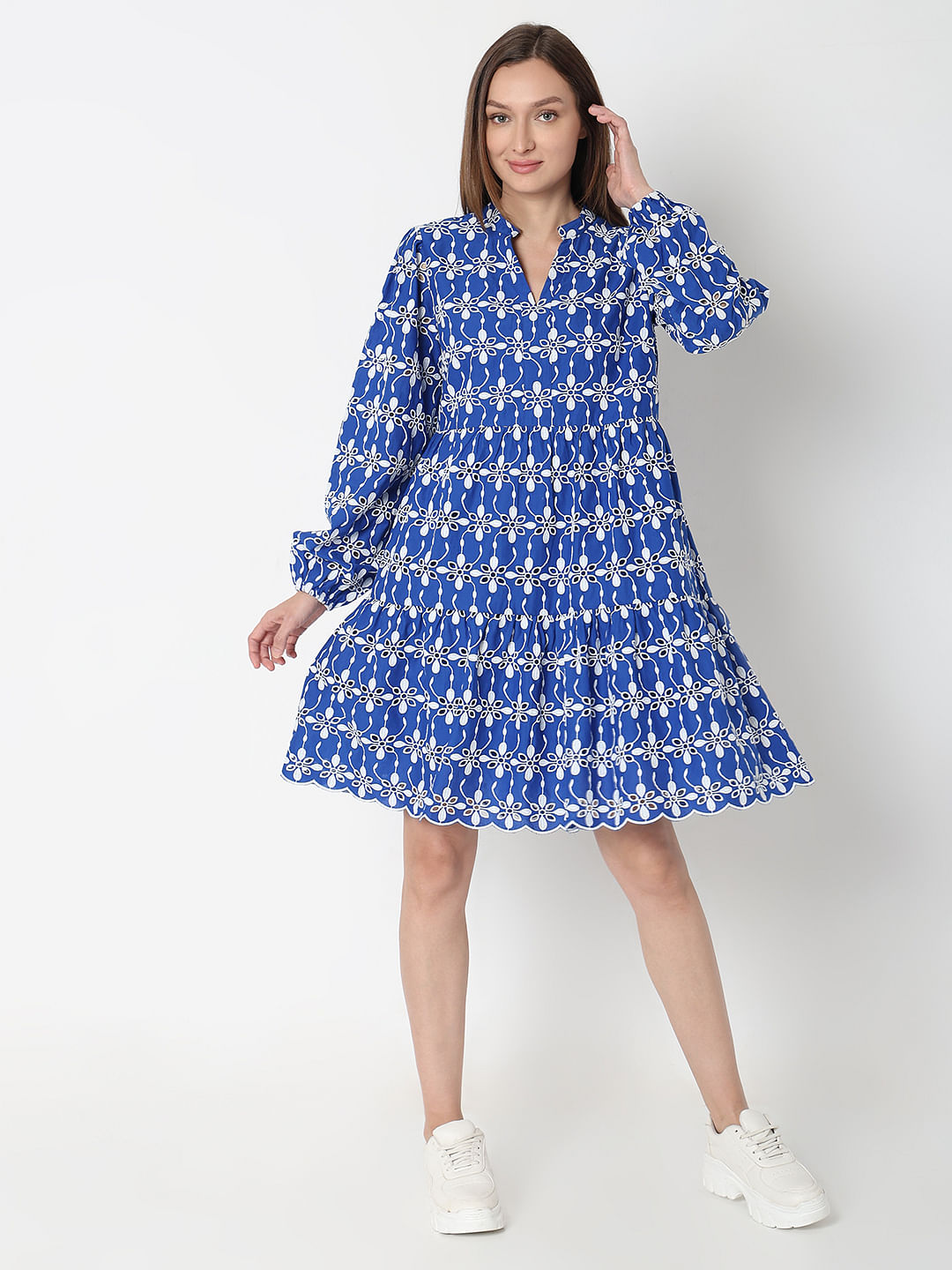 Blue and hotsell white embroidered dress