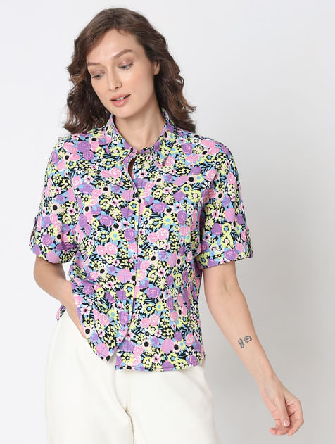 Purple Floral Print Shirt