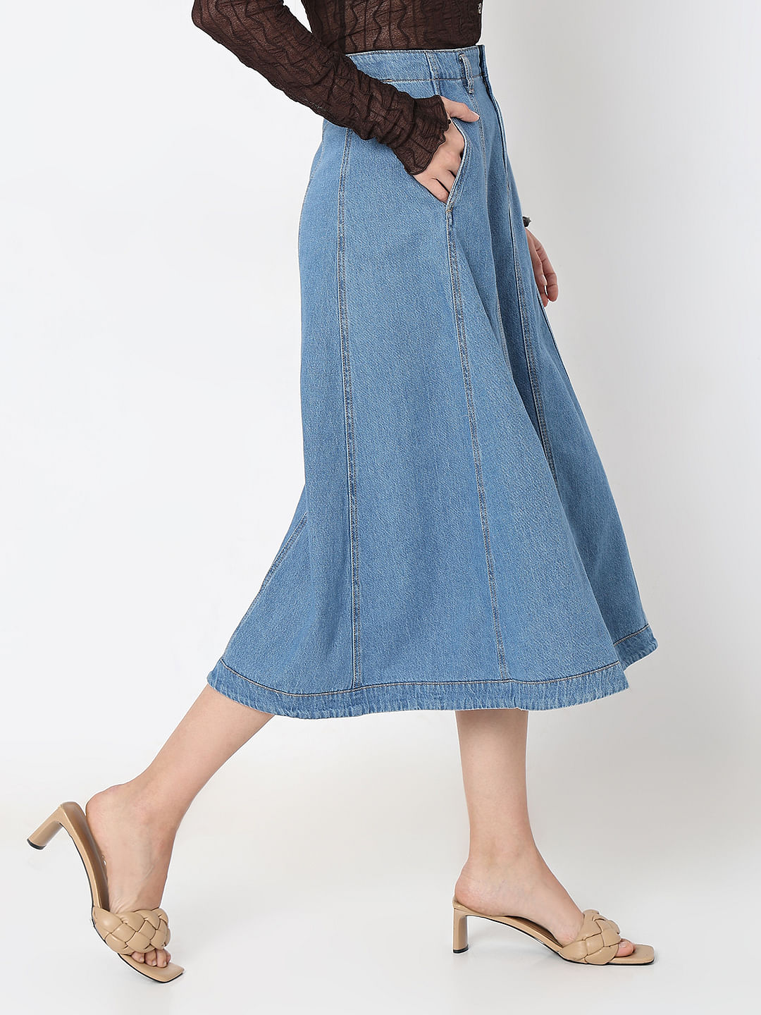 MONTREZ Women's Solid Denim A-line Long Skirt – MONTREZ