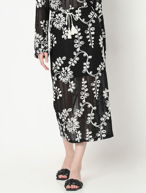 Black Embroidered Co-ord Set Skirt