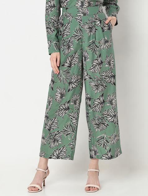 Green Leaf Print Co-ord Set Pants
