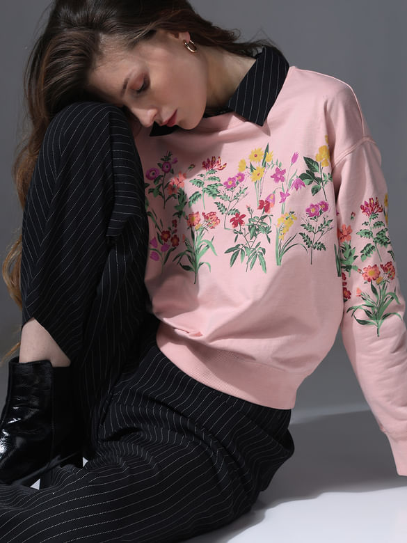Peach Floral Print Sweatshirt