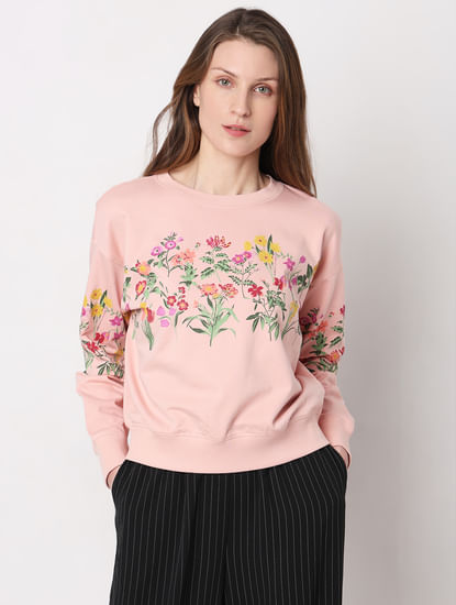 Peach Floral Print Sweatshirt