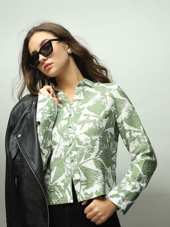 Green Leaf Print Shirt