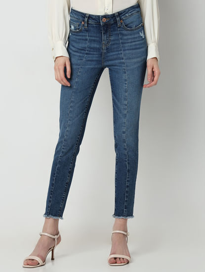 Blue Mid Rise Skinny Fit Jeans