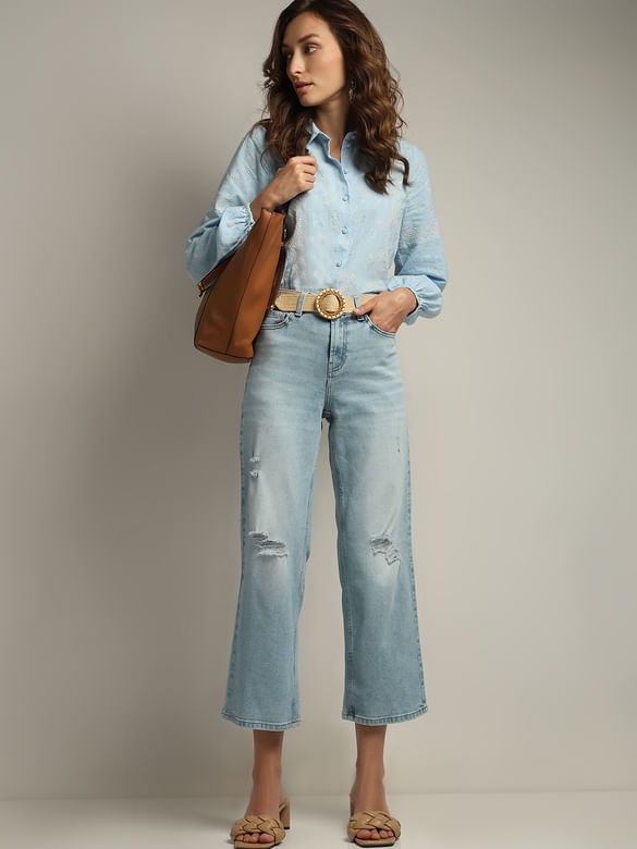 Light Blue High Rise Distressed Zoey Wide-Leg Jeans
