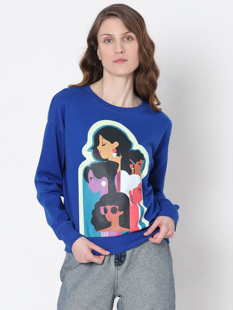 Dark Blue Graphic Print Sweatshirt