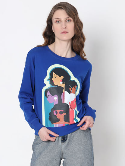 Dark Blue Graphic Print Sweatshirt