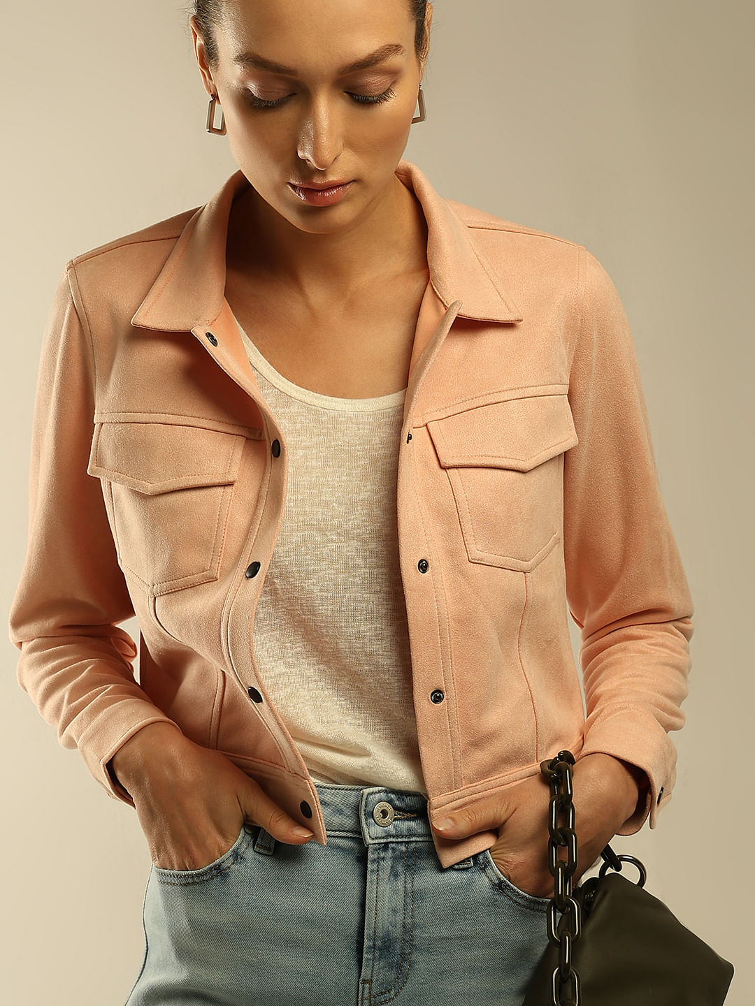 Peach cropped jacket best sale