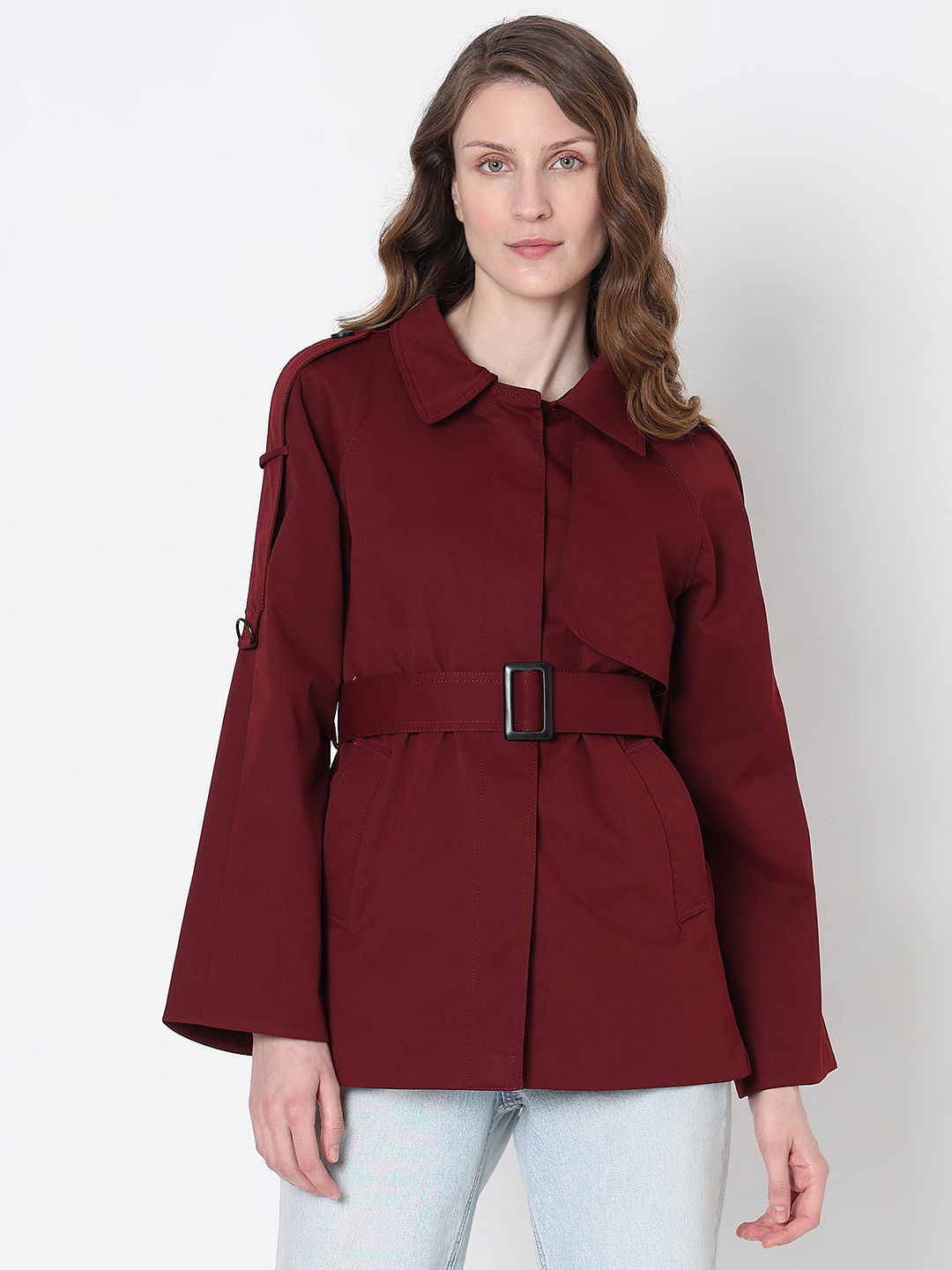 Womens burgundy deals trench coat