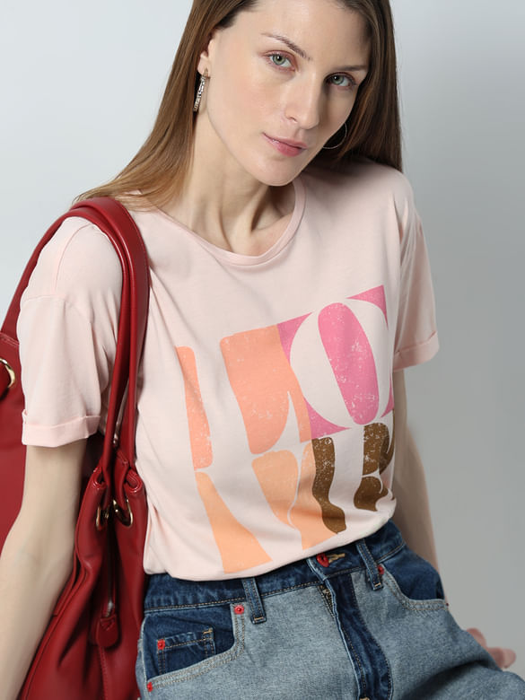 Pink Printed Cotton T-shirt