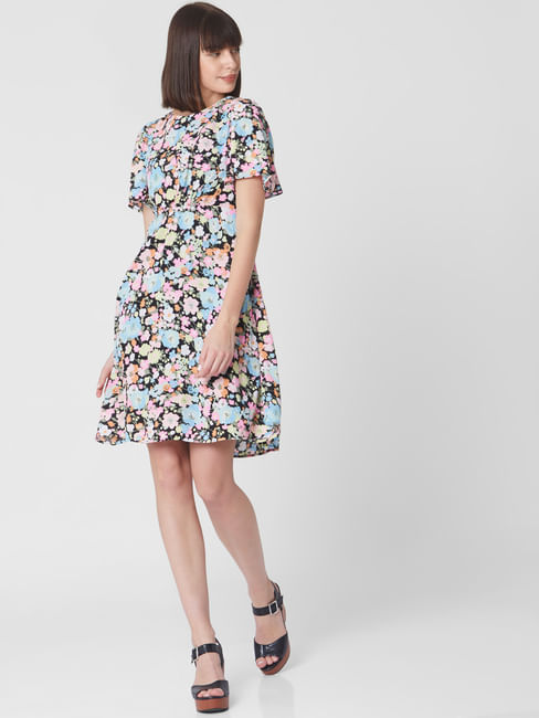 Multi-coloured Floral Fit & Flare Dress