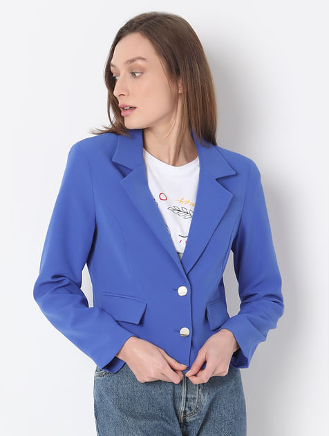 Blue Cropped Tailored Blazer