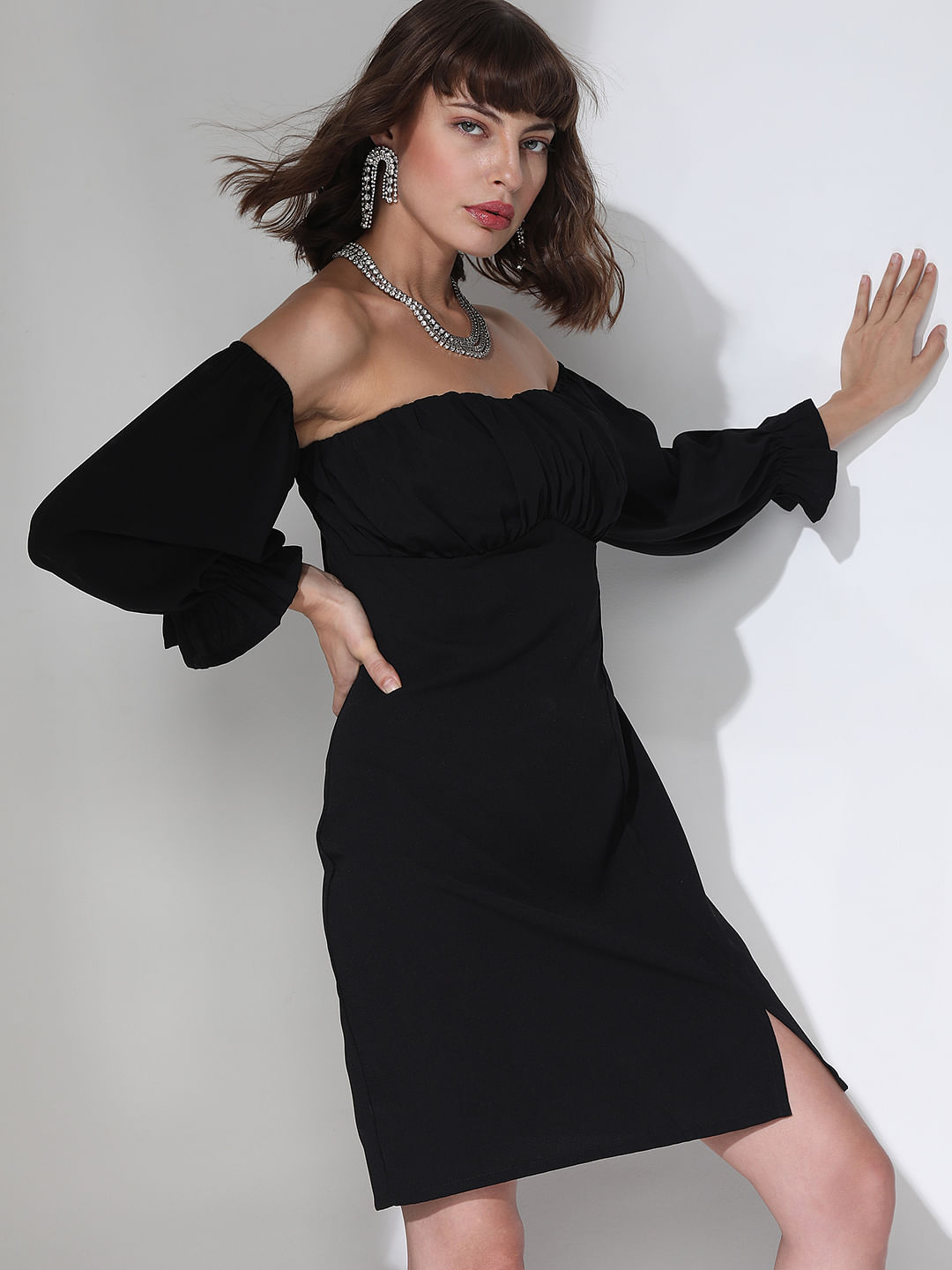 Lucy Black Long Sleeve Mini Dress – Beginning Boutique US
