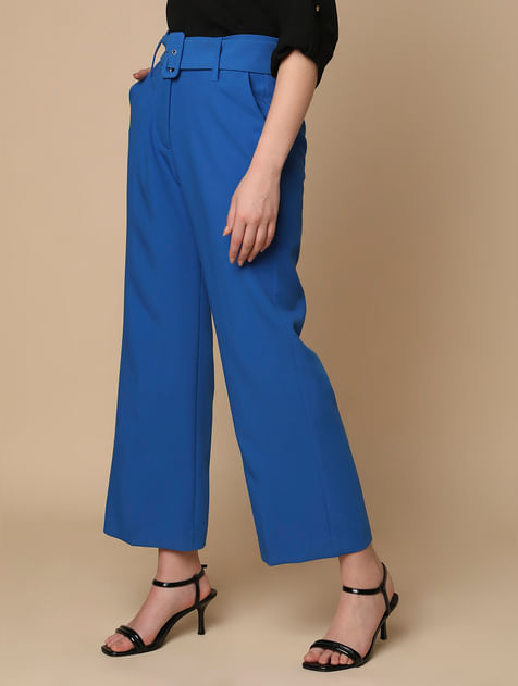 Blue High Rise Belted Pants