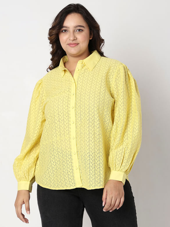 Curve Light Yellow Lace Shirt
