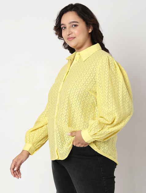 Curve Light Yellow Lace Shirt