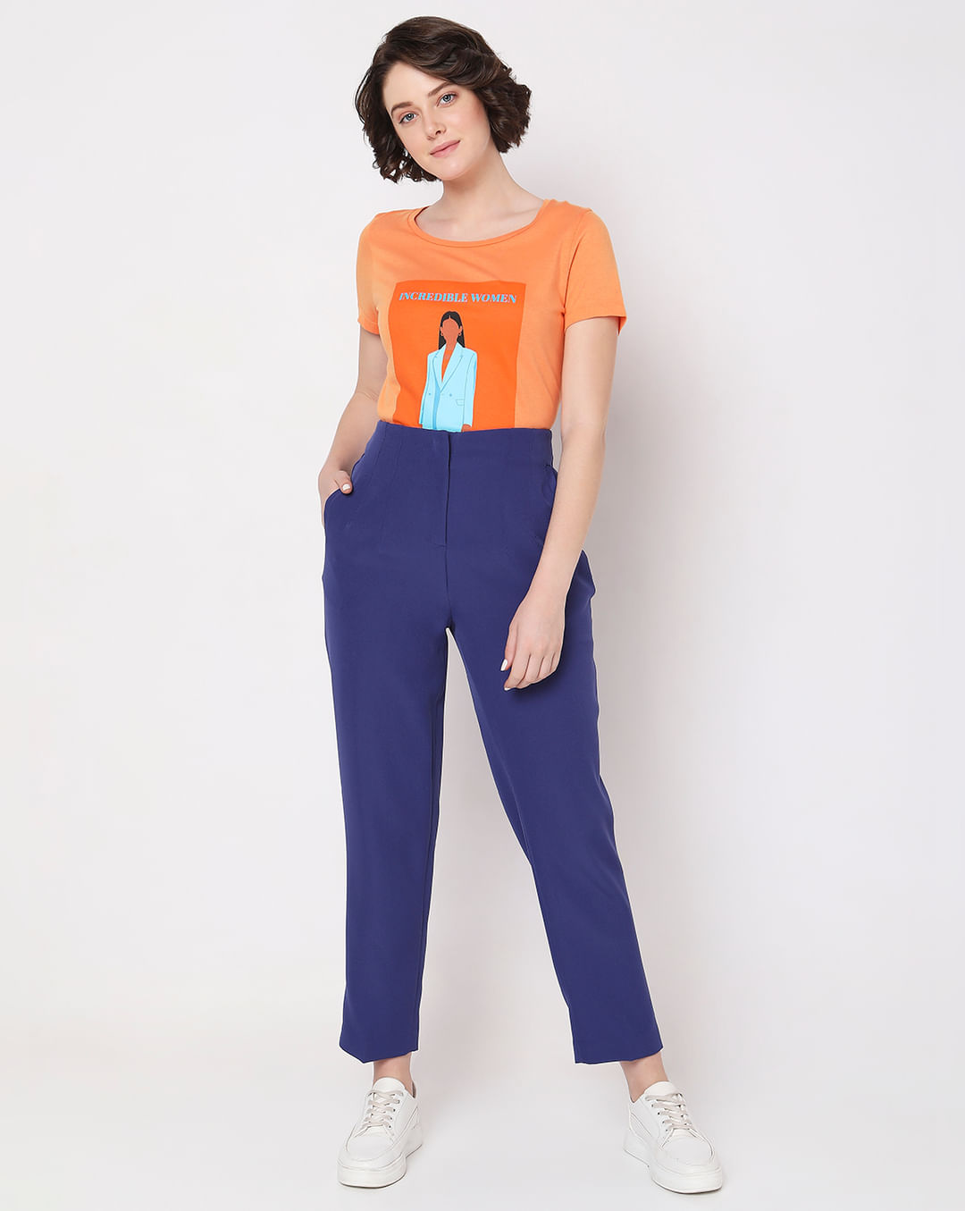 Tapered High Waist Pants In Blue