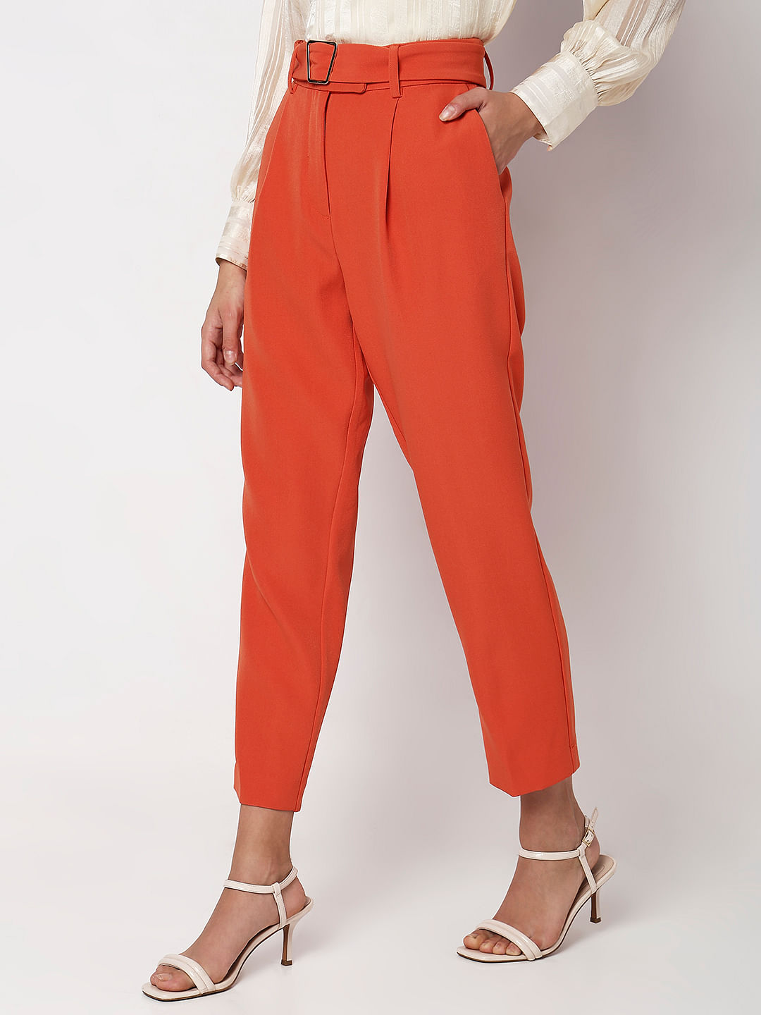 Paperbag Waist Belted Trouser | boohoo