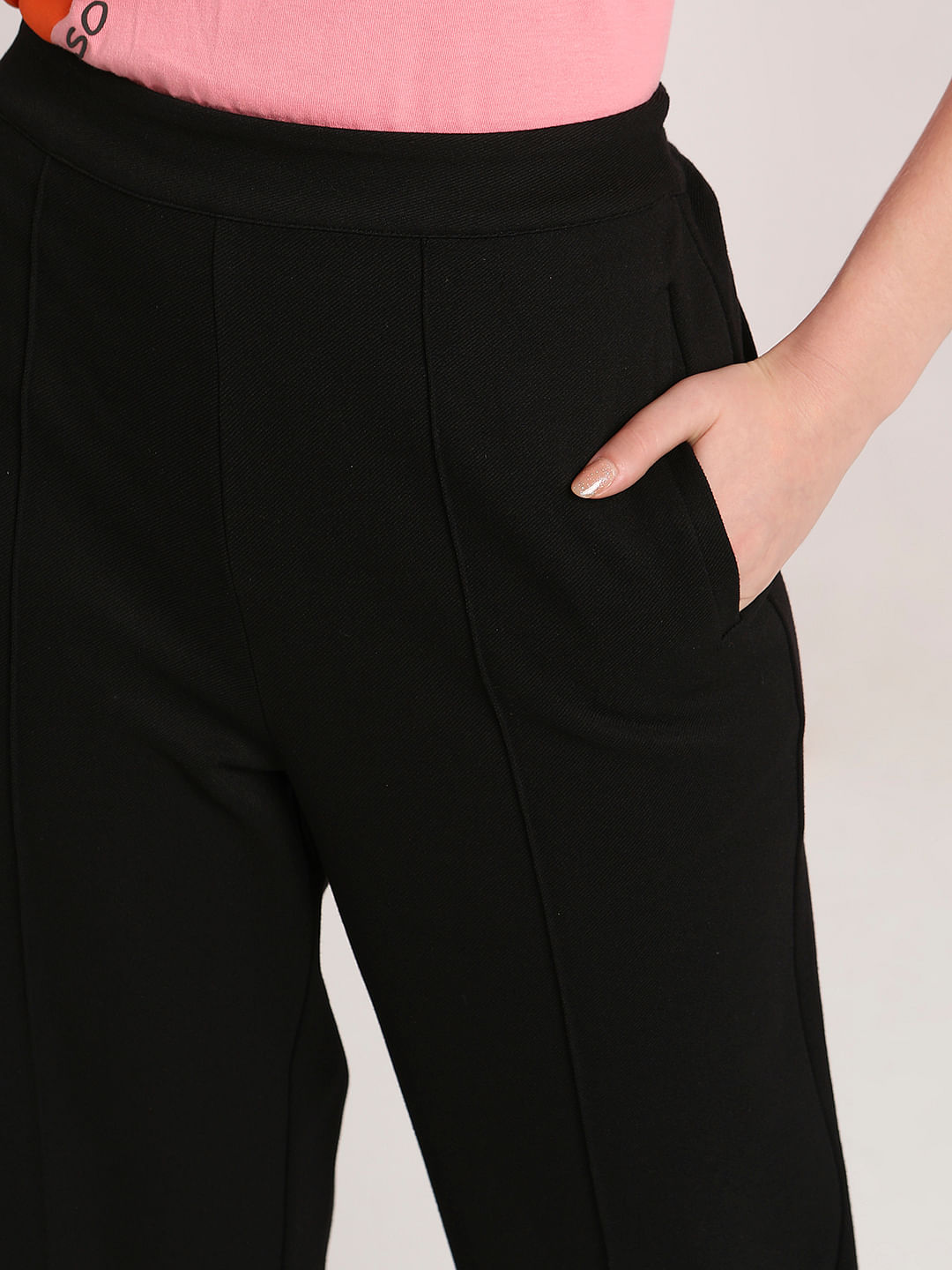 Styli Black Straight Fit Trousers