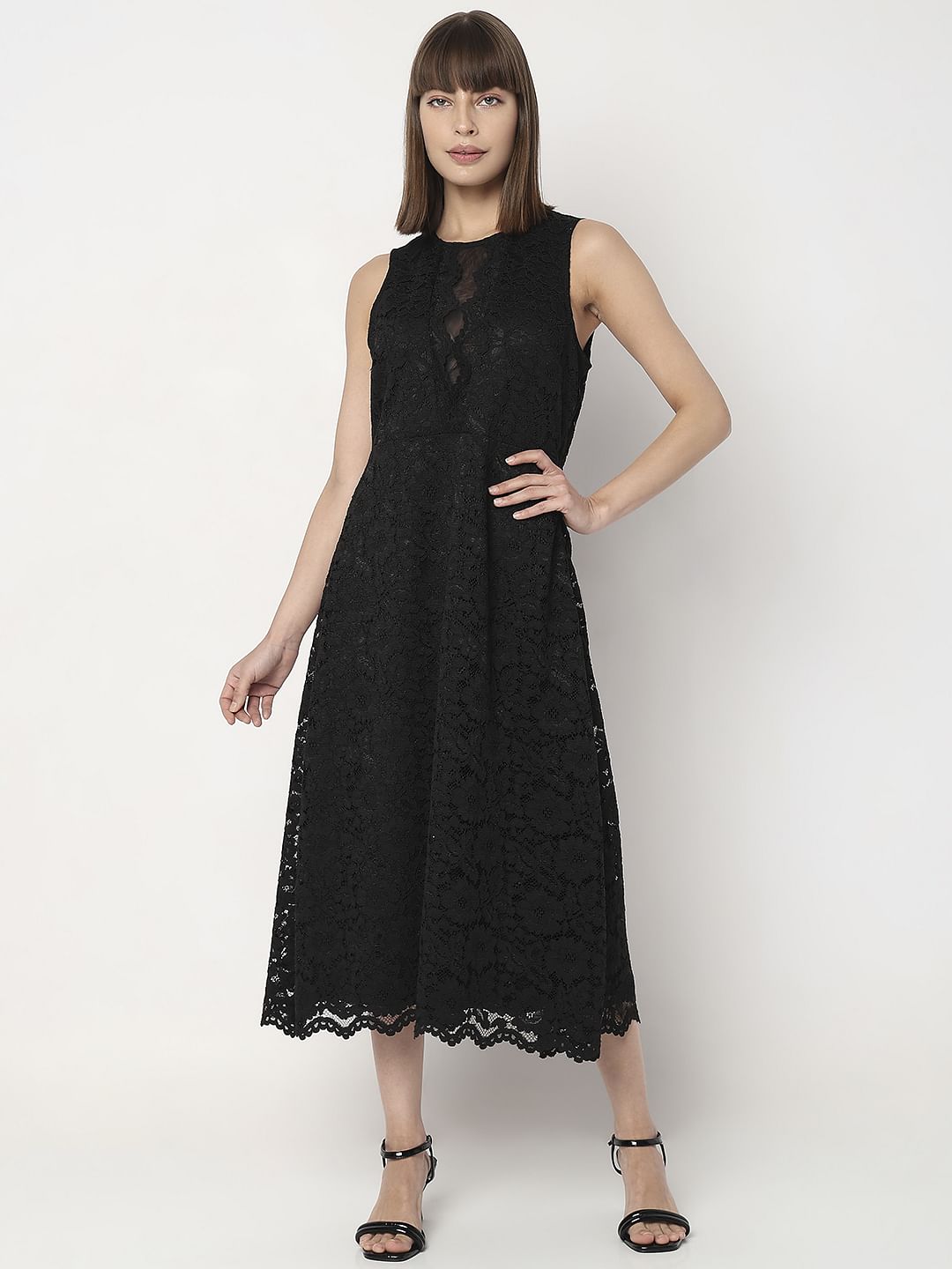 Black lace 2025 dress midi length