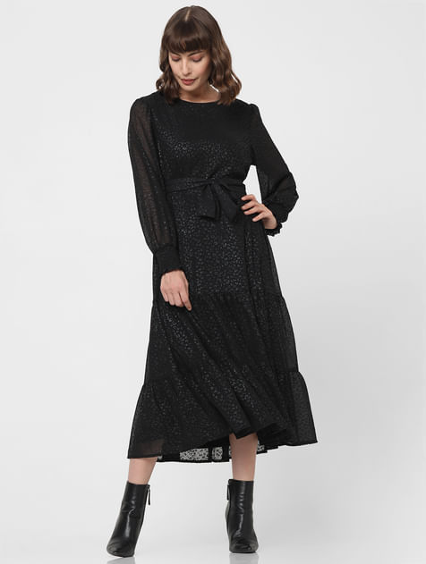 Black Textured Midi Dress