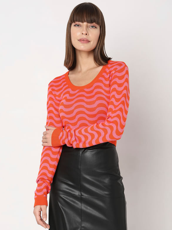 Pink & Orange Printed Sweater