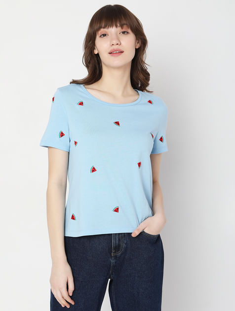 Blue Watermelon Print T-shirt
