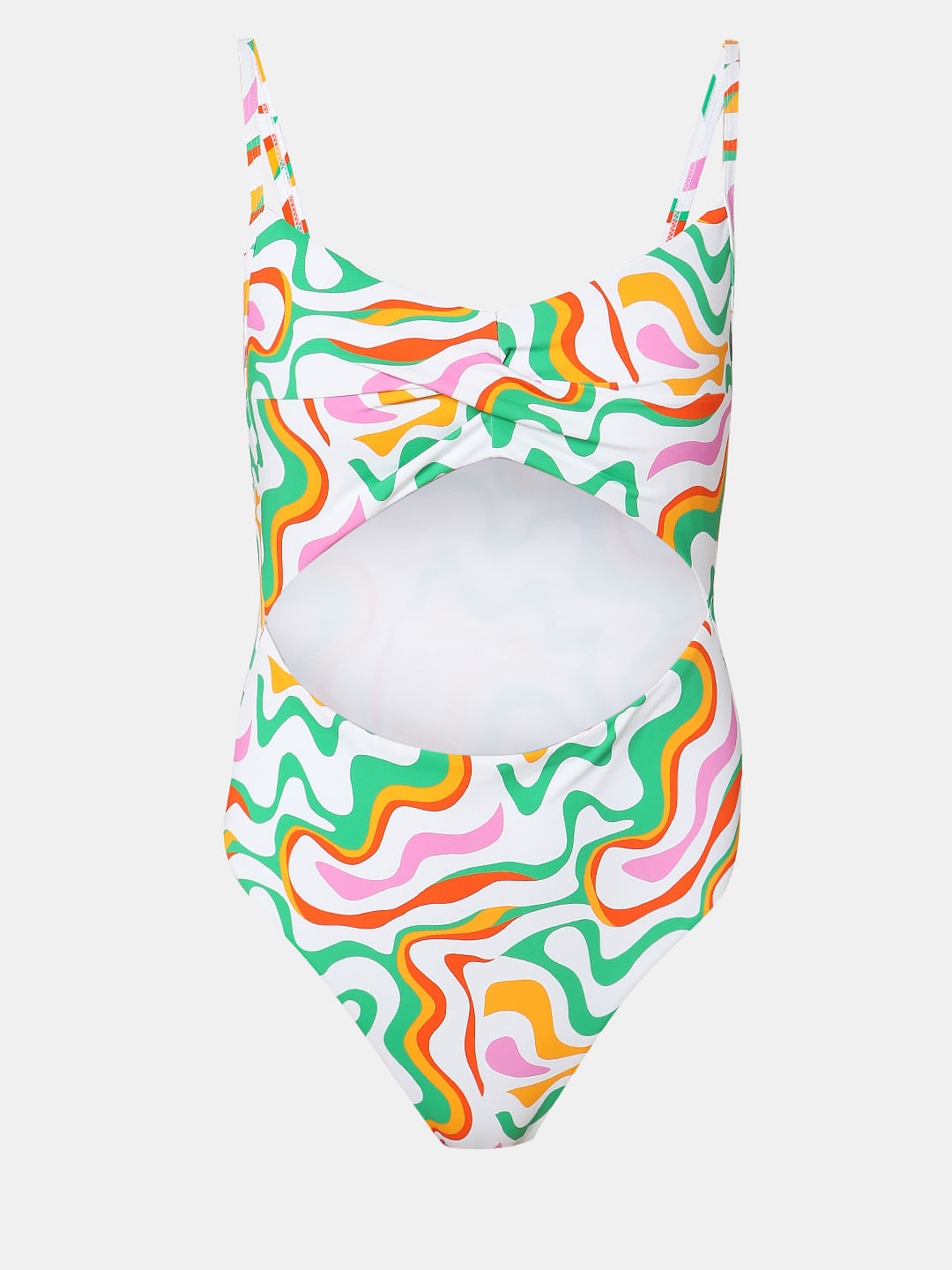 White Abstract Print Swimsuit