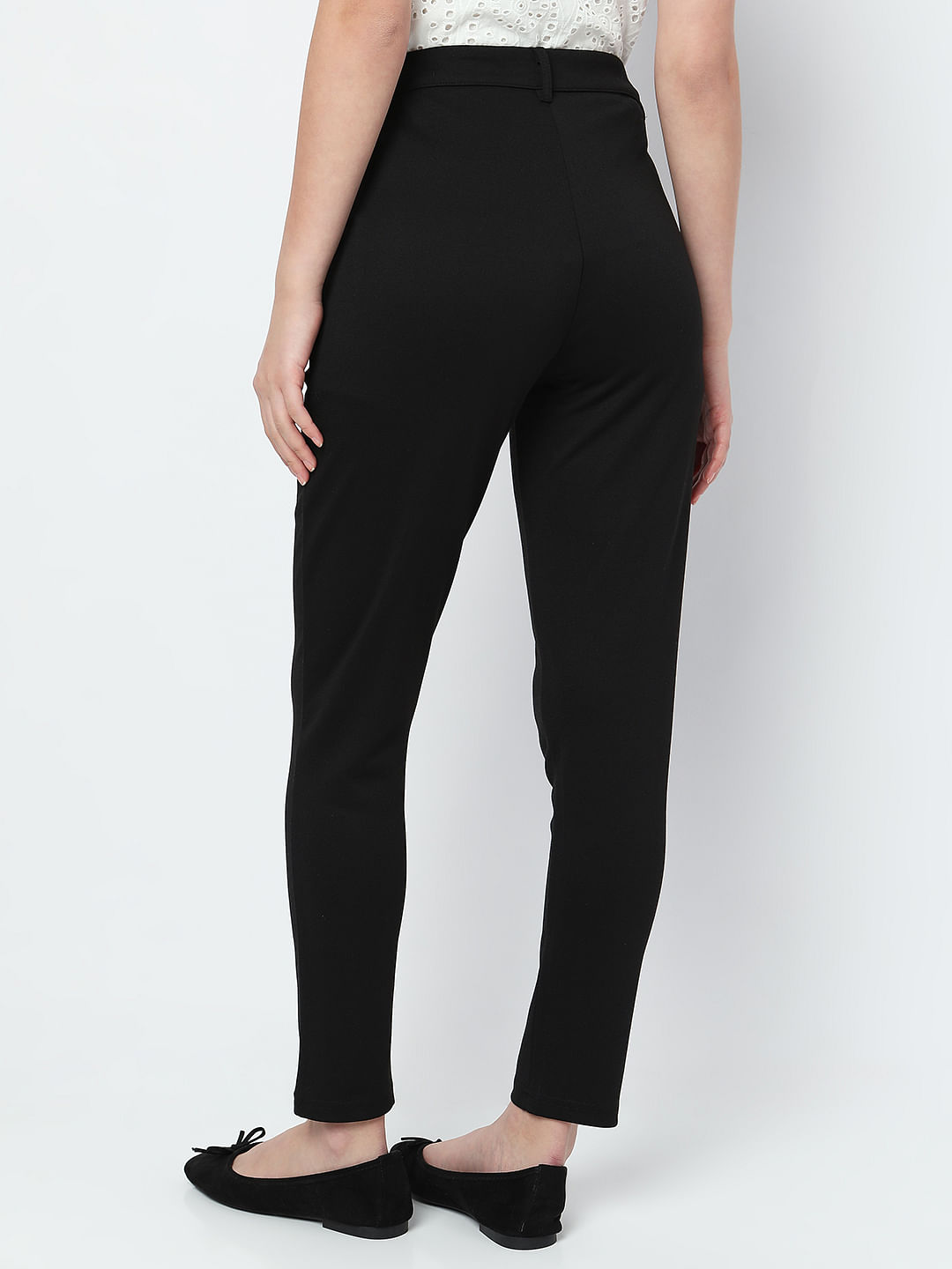 Broadstar Black Straight Fit High Rise Formal Trousers