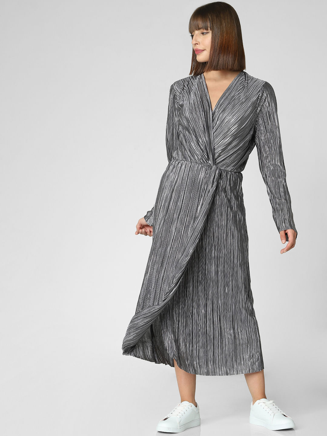 silver pleated dress