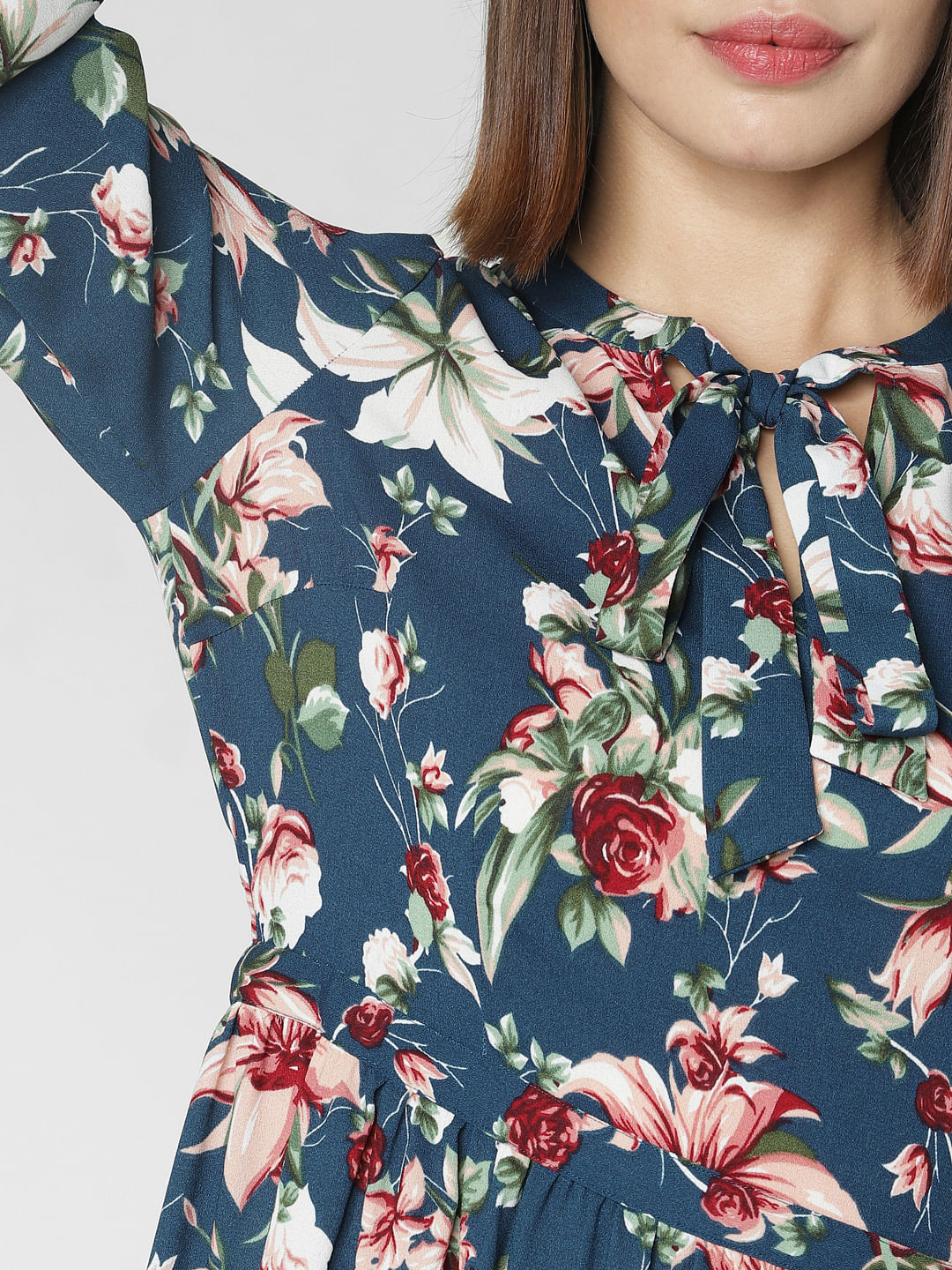 blue rose print dress