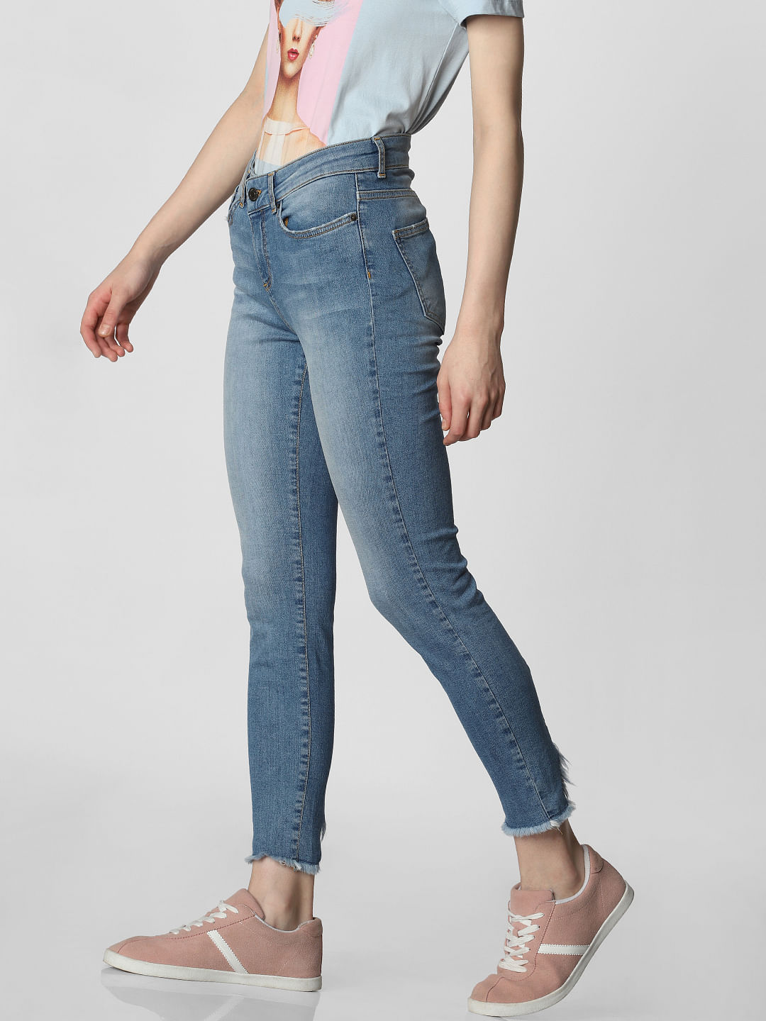 womens ankle jeans with frayed hem