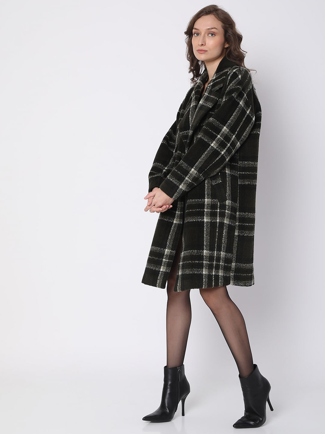 Black check formal outlet longline coat