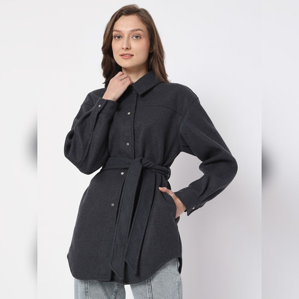 BESTSELLER CLOTHING Blue Belted Long Jacket