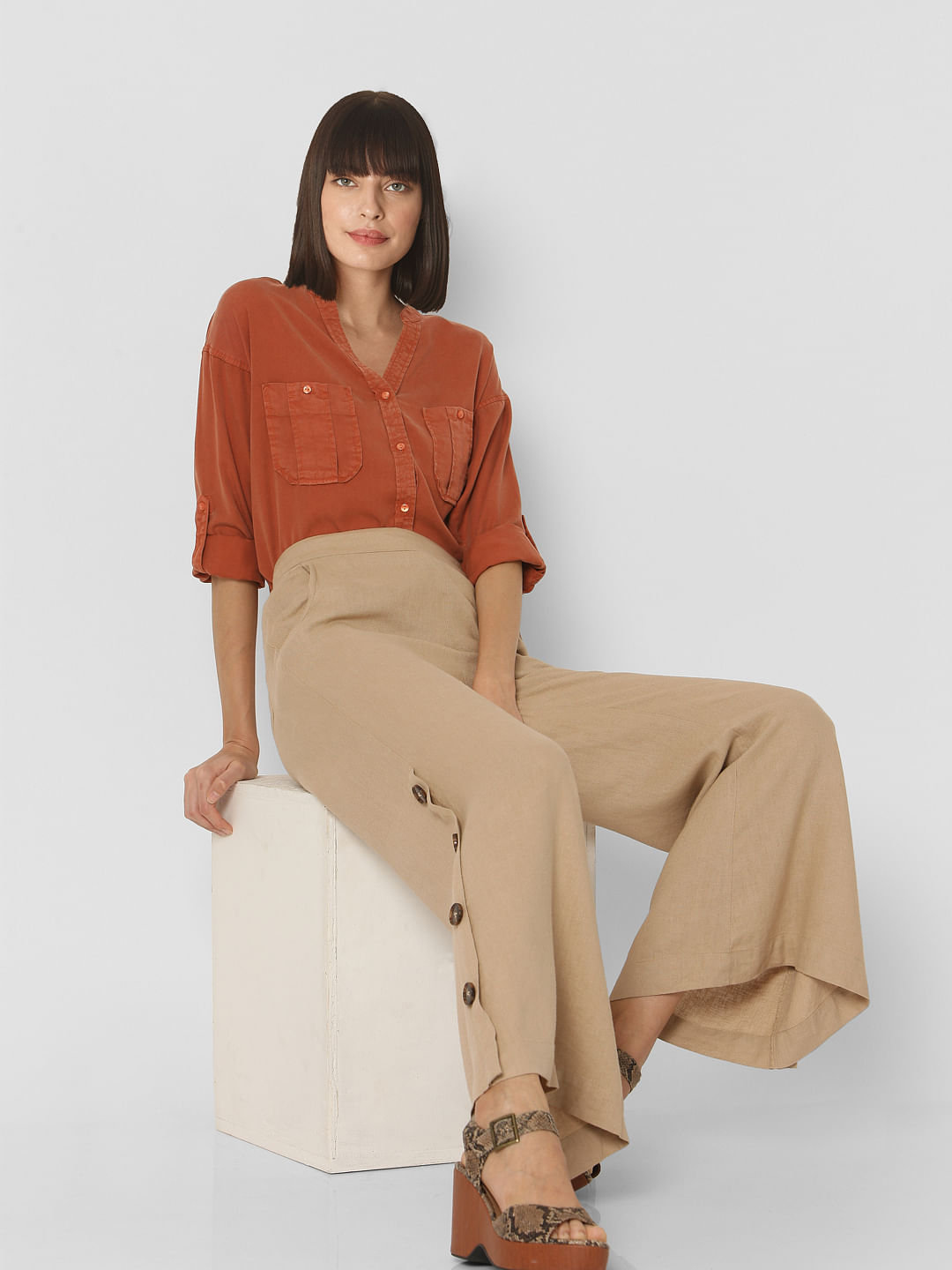 rust blouse outfit
