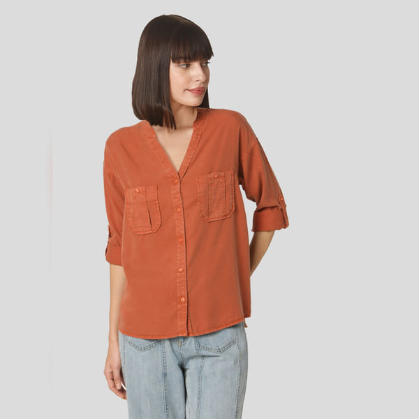 VERO MODA Rust Button Down Shirt