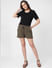 Brown High Rise Tie Up Shorts