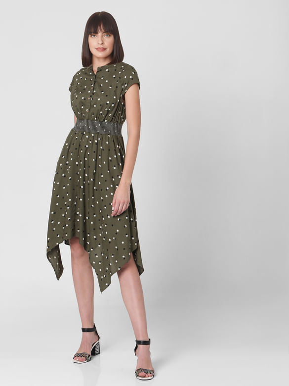 Green Dotted Fit & Flare Dress