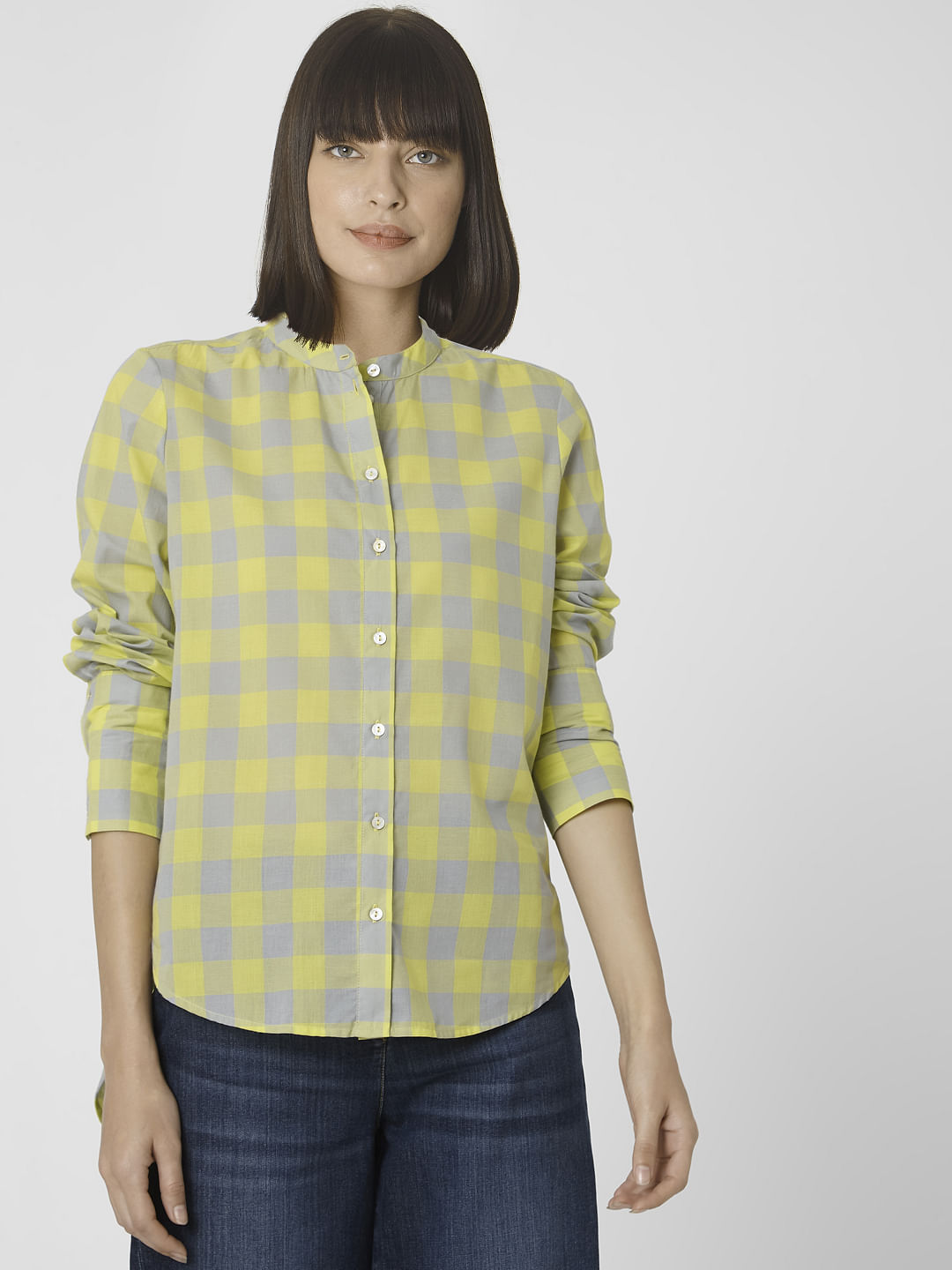 yellow checkered shirt womens