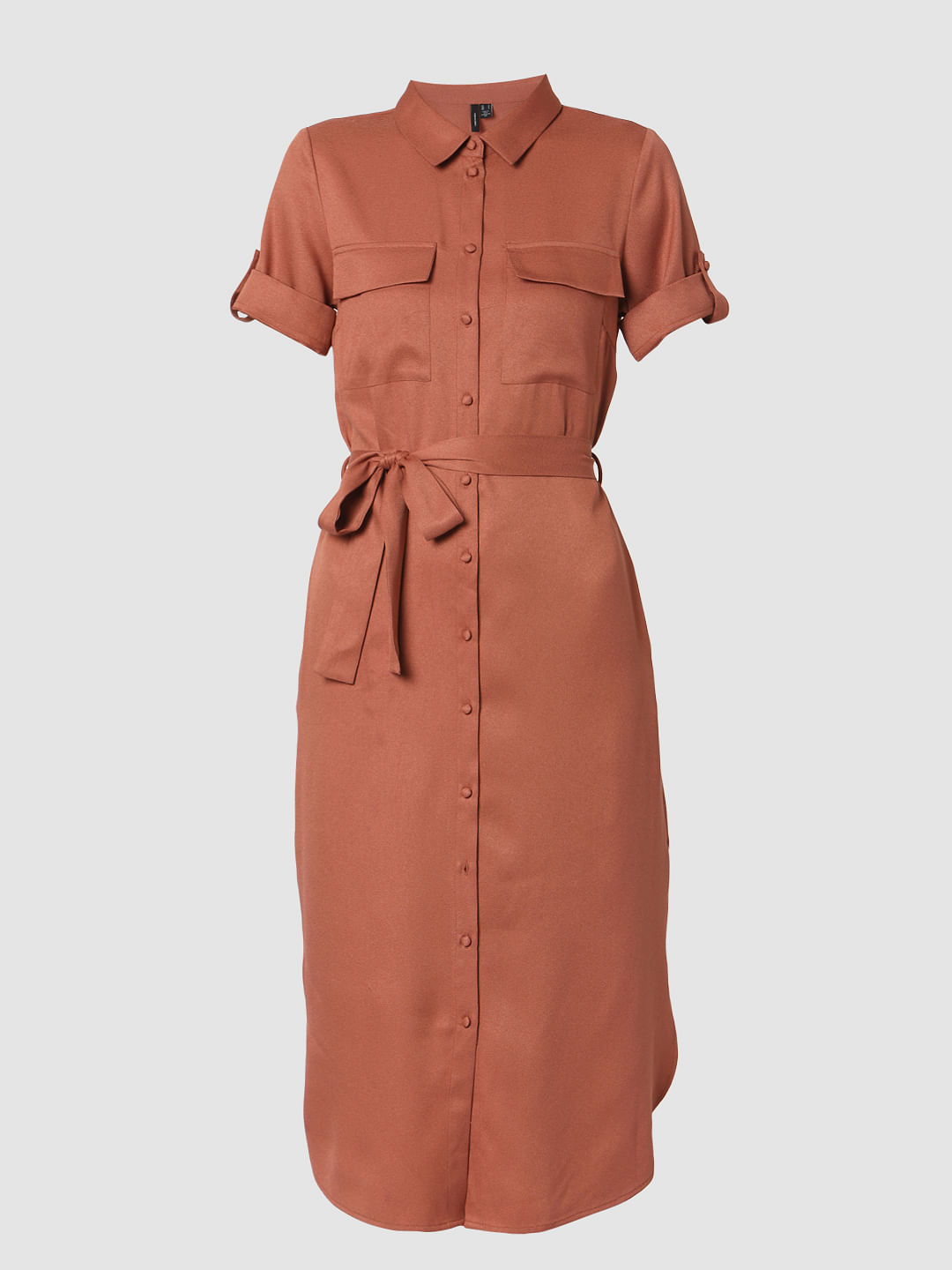 long brown shirt dress